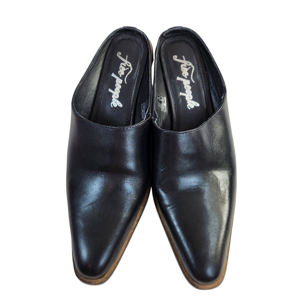Free People Tallulah Mules Black Leather Pointed Toe Slip On Shoe Women 40 US 10